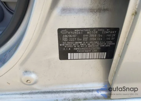 2007 Hyundai Elantra Gls/Limited/Se from USA, damaged, VIN KMHDU46D57U250789